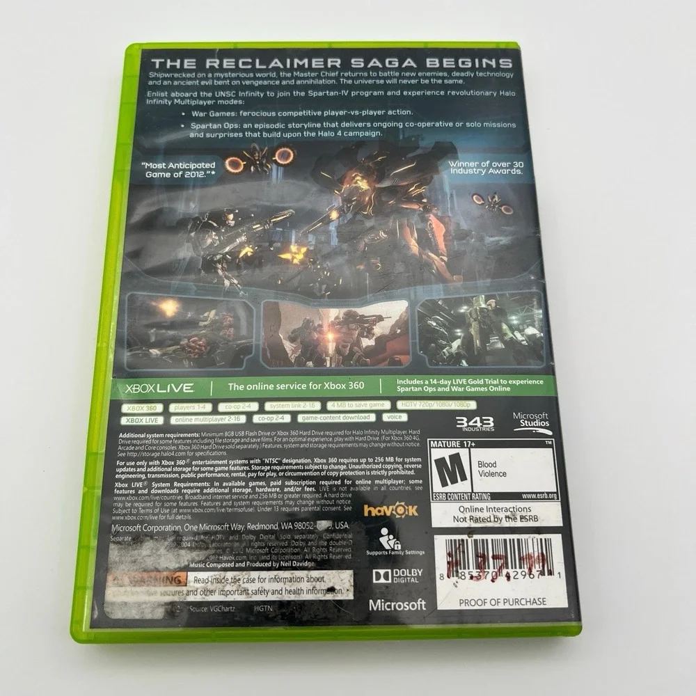 Halo 4 (Microsoft Xbox 360, 2012) 2 Disc Set No Manual